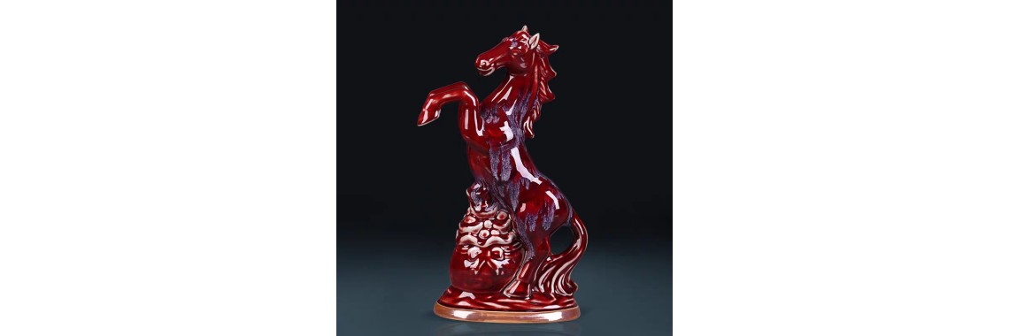 Jun Porcelain Rearing Horse Statu